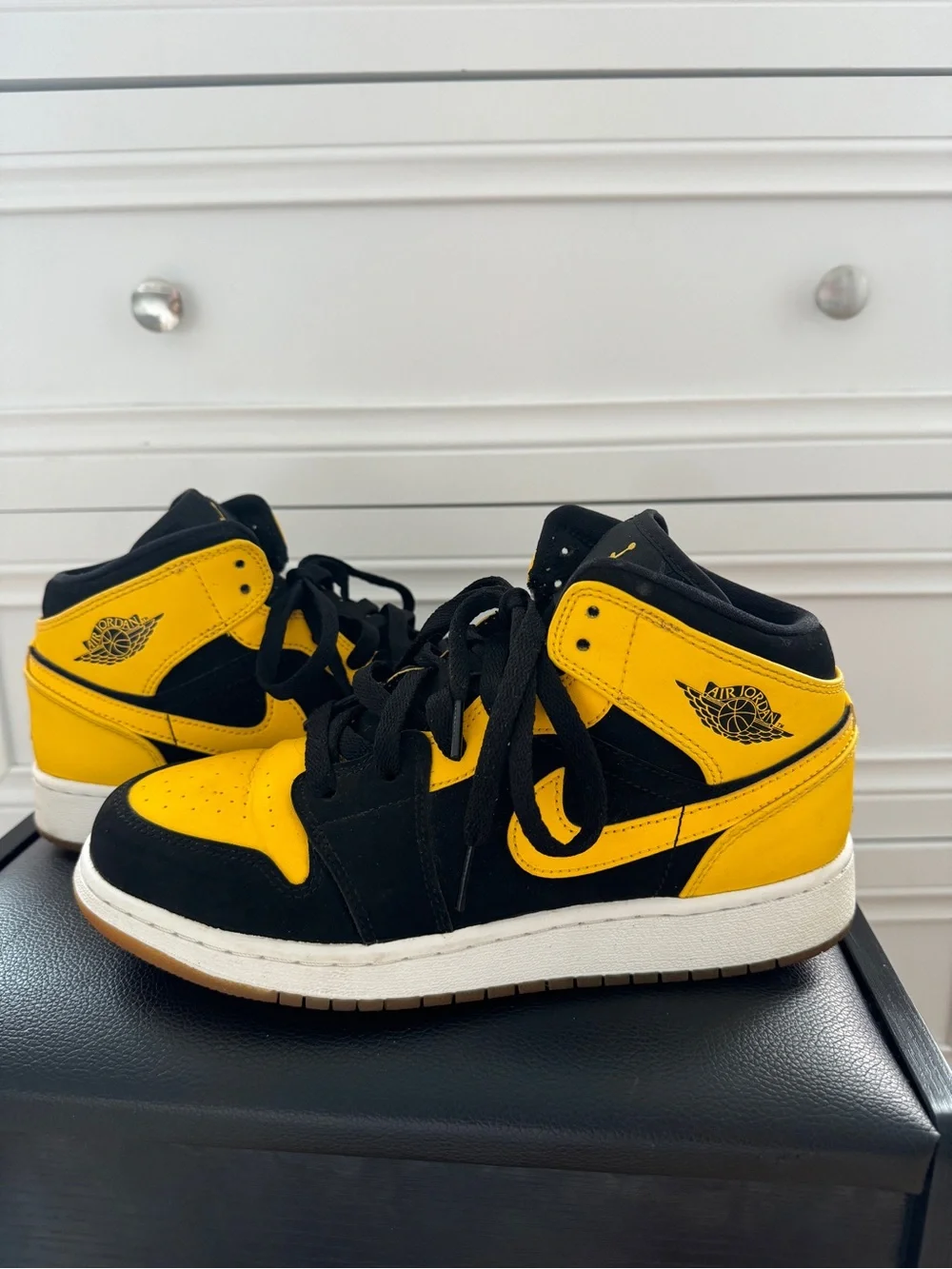Jordan Kids Black and Yellow High-Top Sneakers